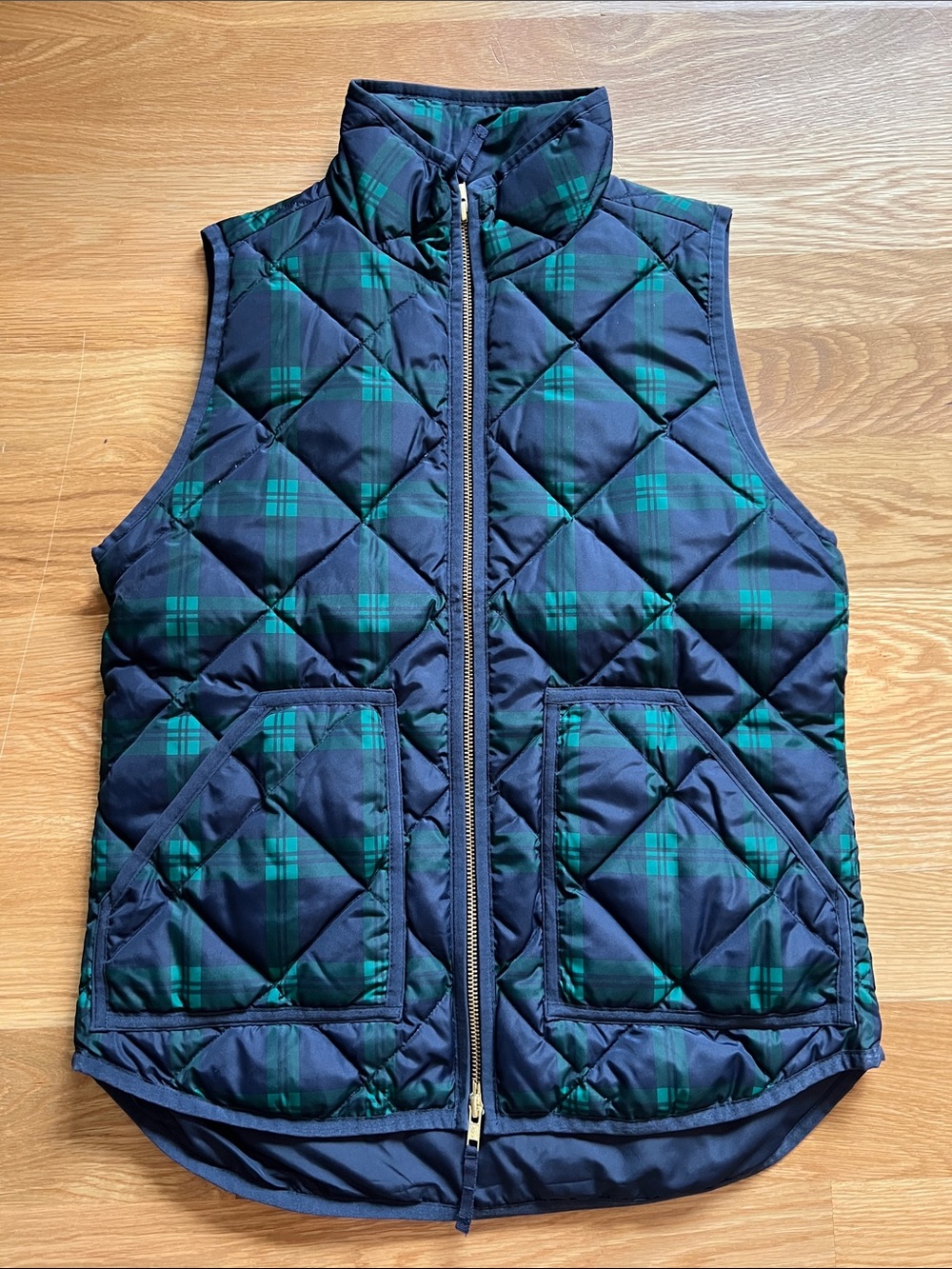 J. Crew Quilted Plaid Vest - Navy & Green